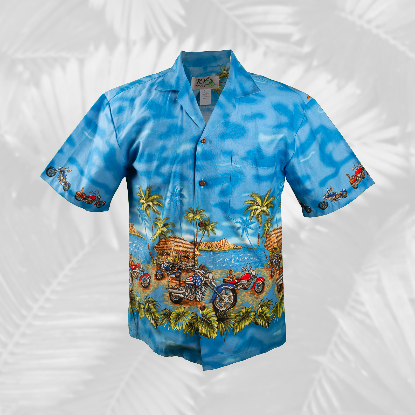 Men's Blue Motorcycle Hawaiian Shirt - CottonStAug